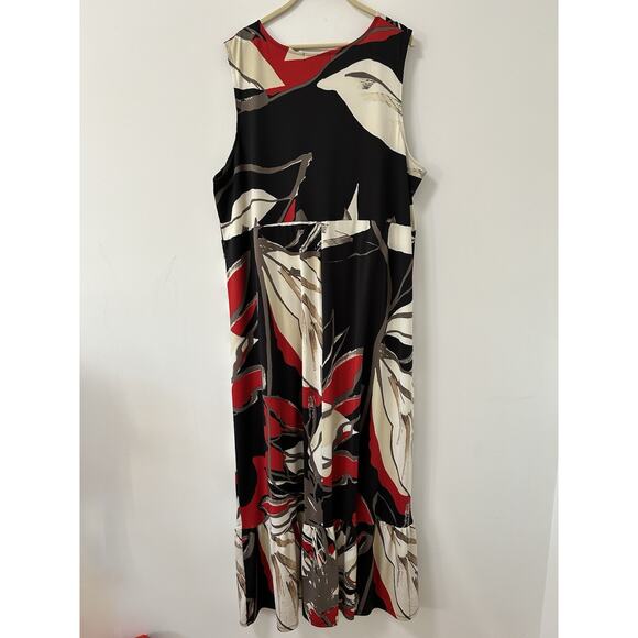 Lane Bryant Floral Maxi Dress Tiered Black Red Babydoll Slinky Stretch Sz 22/24 - Picture 6 of 9